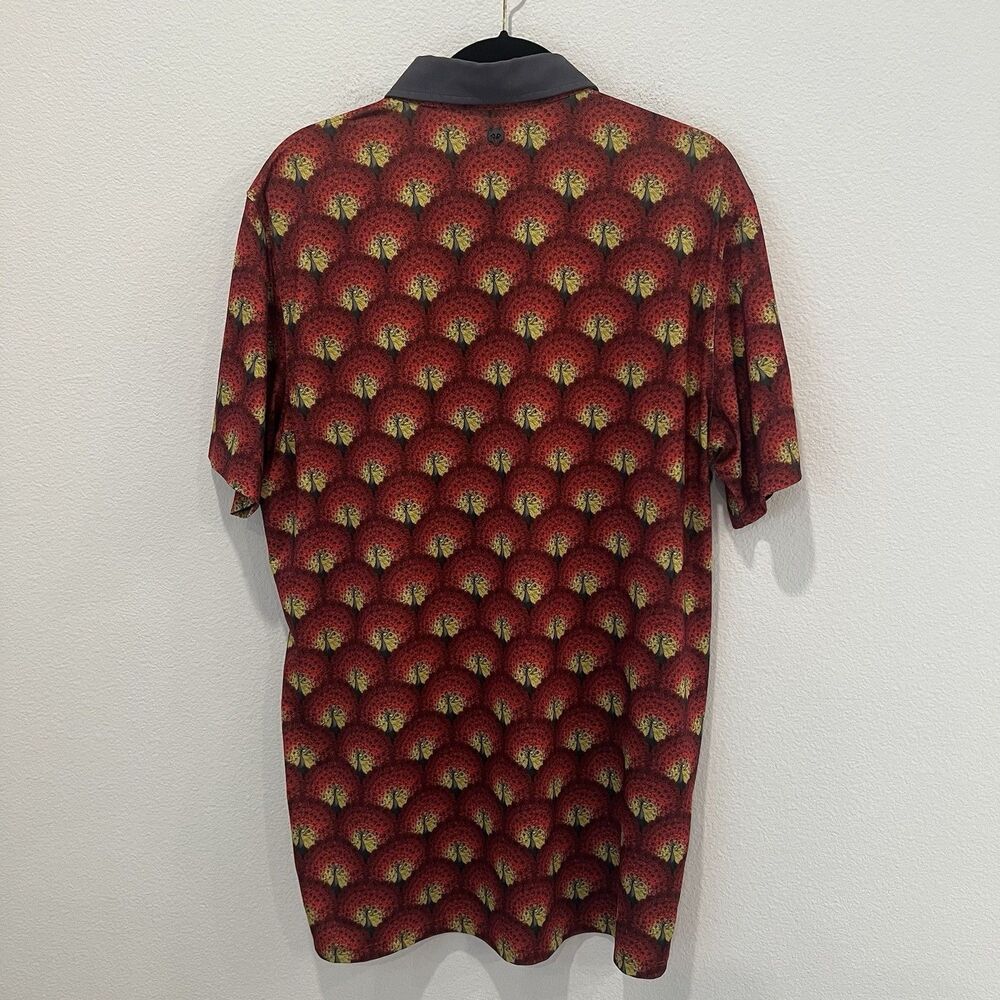 Greyson Polo Shirt Men Large Red Short Sleeve Golf Performance Peacock Print - Picture 4 of 6
